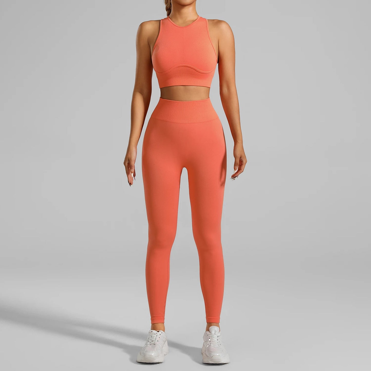High-Waisted Ribbed Yoga Bra & Leggings Set for Women with Tummy Control