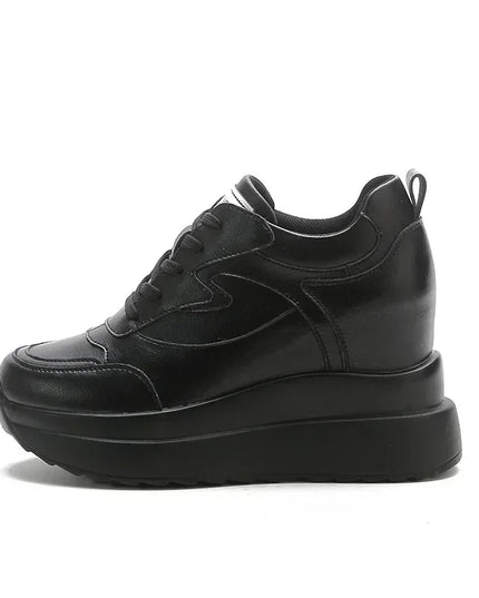10cm Platform Wedge Sneakers for Women – Chunky Genuine Leather Casual Shoes