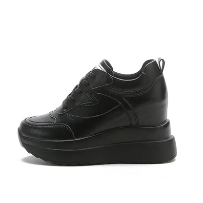 10cm Platform Wedge Sneakers for Women – Chunky Genuine Leather Casual Shoes