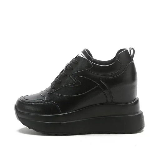 10cm Platform Wedge Sneakers for Women – Chunky Genuine Leather Casual Shoes