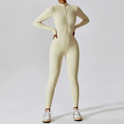 Women's Long Sleeve Zipper Jumpsuit - One-Piece Stylish and Comfortable Romper for Women