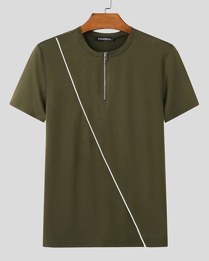 Incerun Men's Half Zipper T-Shirt - Breathable, Stylish Men's Casual Top