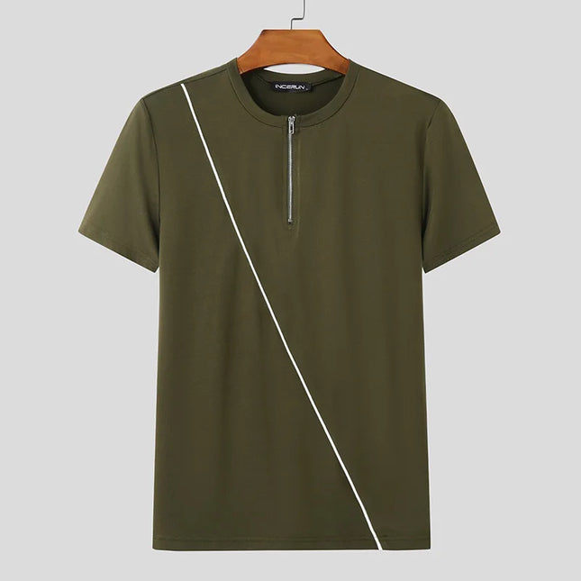 Incerun Men's Half Zipper T-Shirt - Breathable, Stylish Men's Casual Top