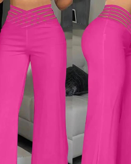 Women's High-Waisted Waist Belt Casual Straight Loose Wide-Leg Pants