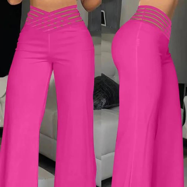 Women's High-Waisted Waist Belt Casual Straight Loose Wide-Leg Pants