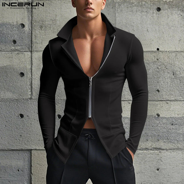 INCERUN Men's Slim Fit Zipper Stand Collar Sweater