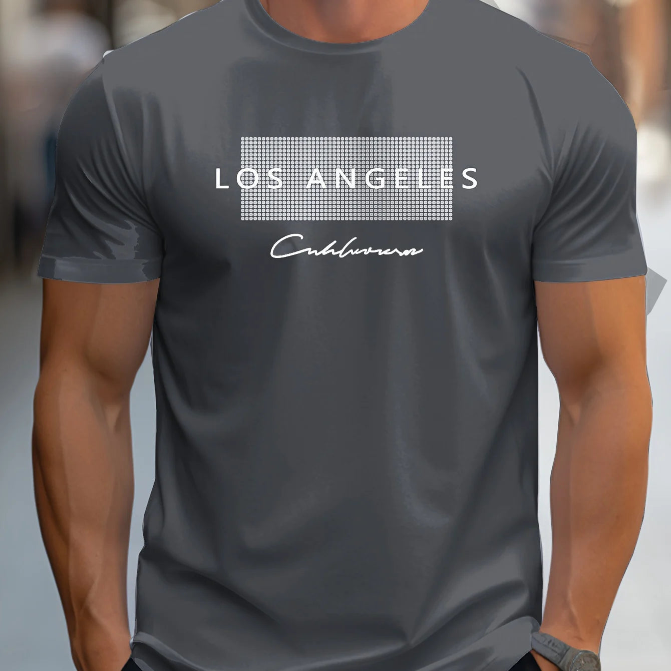 Men's Cotton Los Angeles Graphic Slim Fit Casual Round Neck T-Shirt