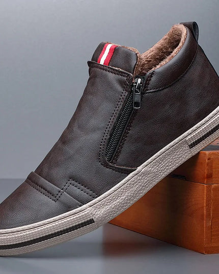 Men's Slip-On Sneakers with Side Zipper – Flat Casual Shoes for Men