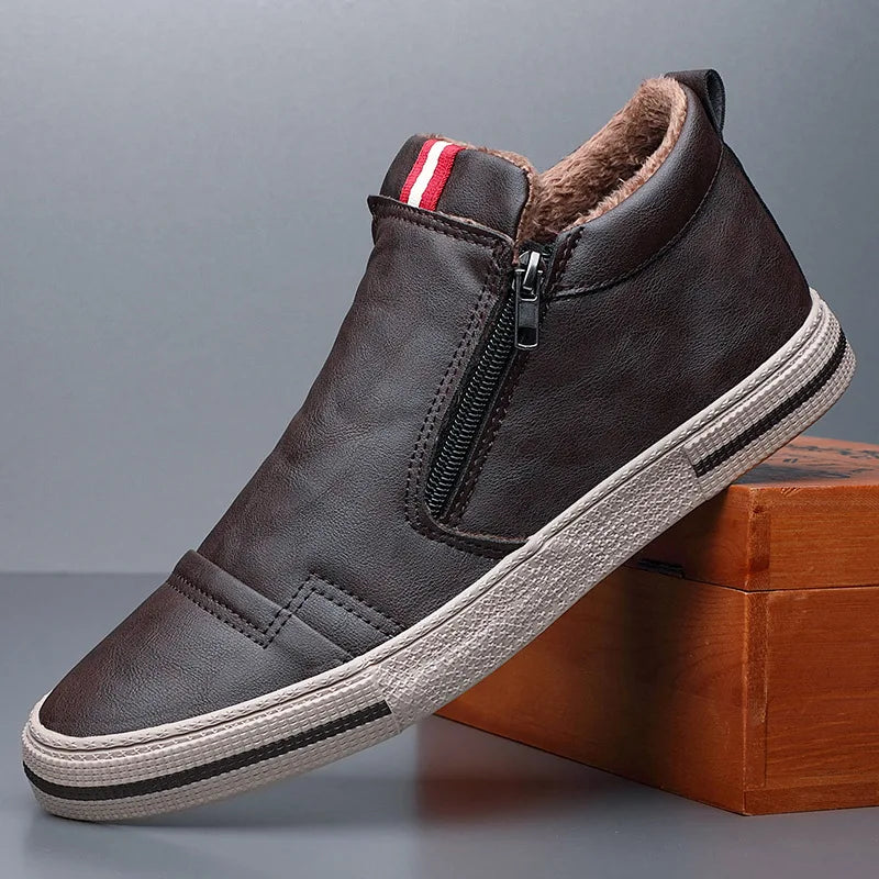 Men's Slip-On Sneakers with Side Zipper – Flat Casual Shoes for Men