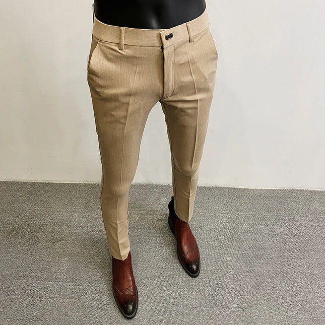 Men's Slim Fit Elastic Formal Dress Pants - Comfortable & Stylish Business Trousers
