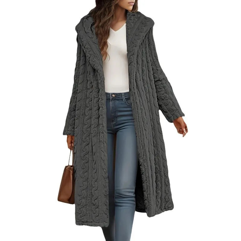 Women's Warm Long Coat with Hood - Slim Fit, Long Sleeve Casual Outerwear