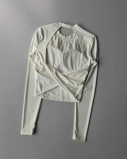Long Sleeve Women's Yoga Top with Fixed Chest and Backless Design