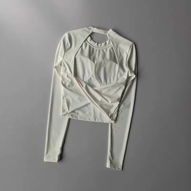Long Sleeve Women's Yoga Top with Fixed Chest and Backless Design