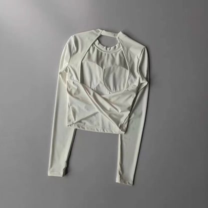 Long Sleeve Women's Yoga Top with Fixed Chest and Backless Design