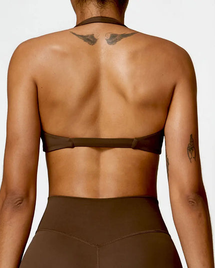 Women's Nylon Halter Sports Bra with Front Twist, Padded and Supportive Bralette for Activewear