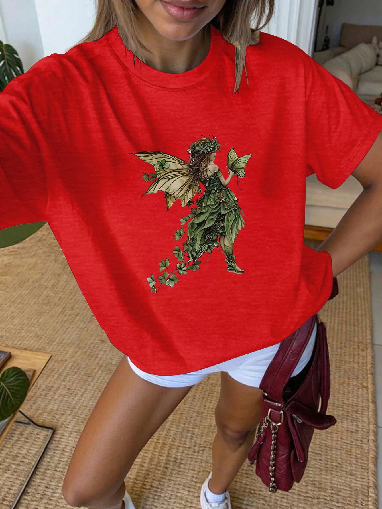 Women's Fairy Print Round Neck Short Sleeve T-Shirt