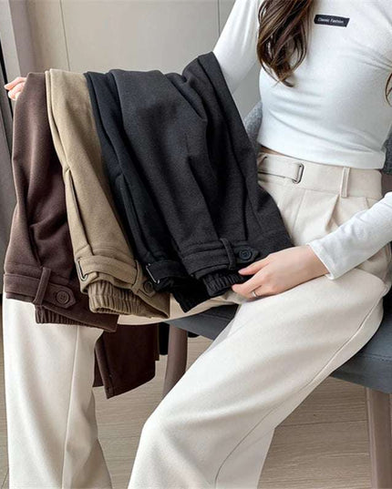 Seoulish Women's High-Waist Wide-Leg Trousers with Loose Fit and Button Detail