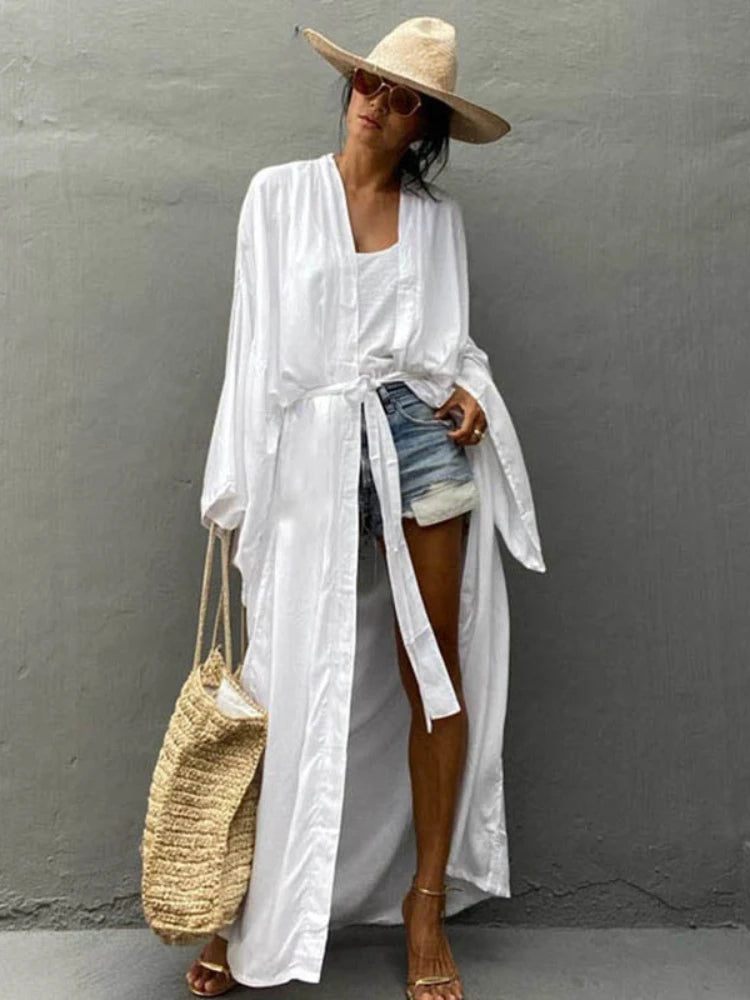 Elegant Belted Wrap Kimono Dress for Women