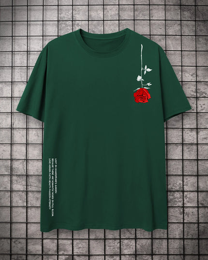 Men's Cotton T-Shirt with Rose Flower Print - Casual Fit
