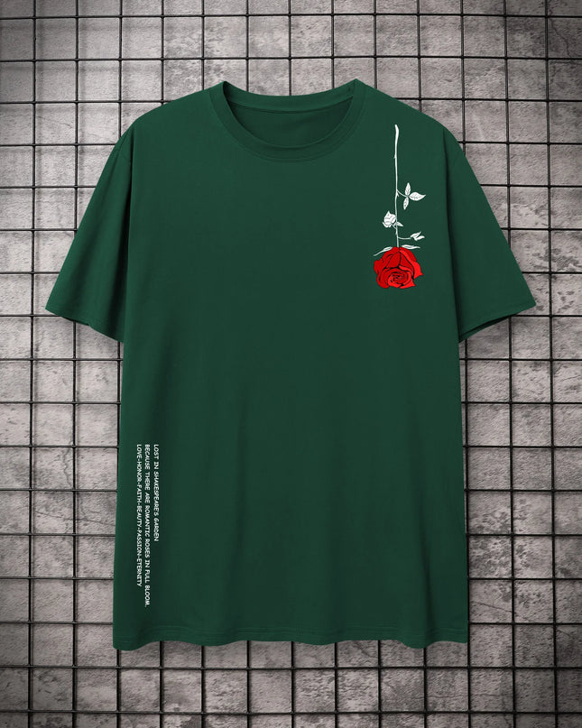 Men's Cotton T-Shirt with Rose Flower Print - Casual Fit