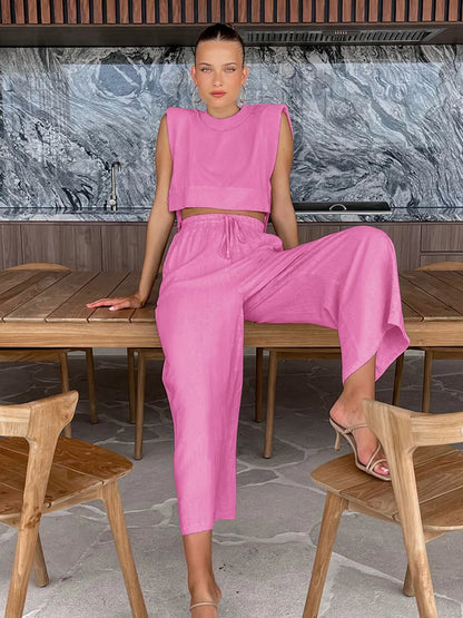 Women's Linen Crop Top and Pant Set