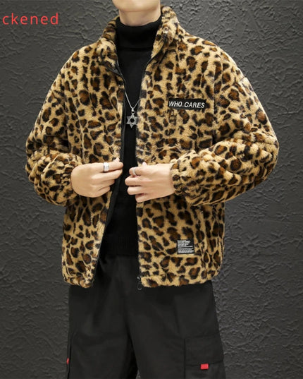 Men's Leopard Print Hooded Zipper Jacket