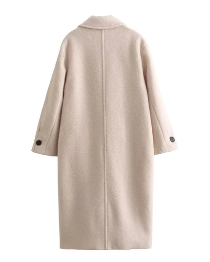 Women's Long Warm Coat with Button Closure, Thick Insulation & Turn-Down Collar