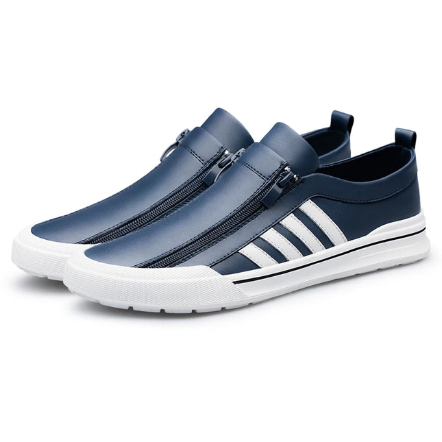 Men's Genuine Leather Zipper Flat Sneakers - Stylish Comfortable Casual Footwear