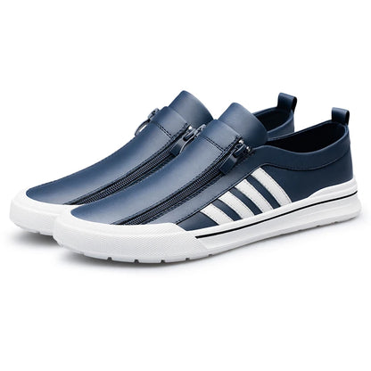 Men's Genuine Leather Zipper Flat Sneakers - Stylish Comfortable Casual Footwear