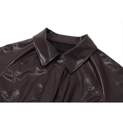 Women's Faux Leather Jacket with Turn-Down Collar