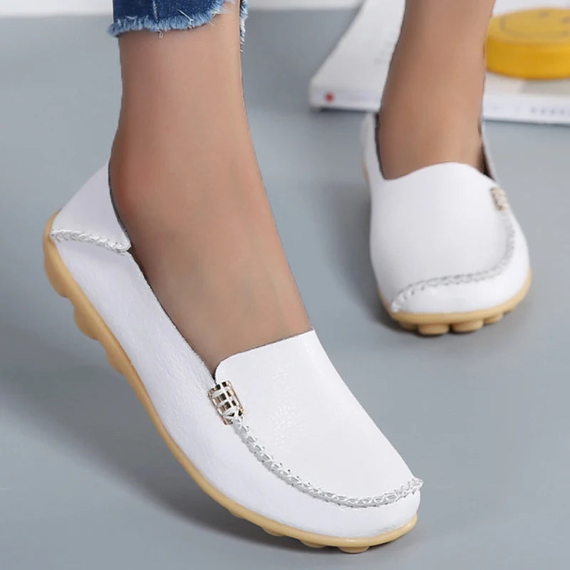 Women's Faux Leather Slip-On Flat Shoes – Comfortable & Stylish Flat Shoes