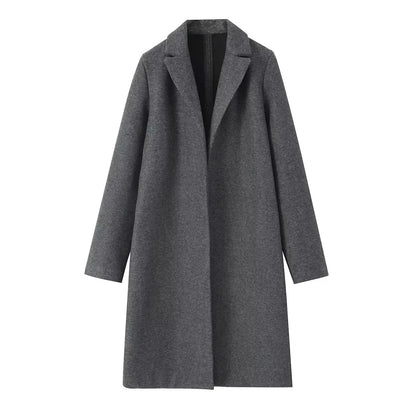 Women's Woolen Coat - Open Stitch Long Trench Coat for Women