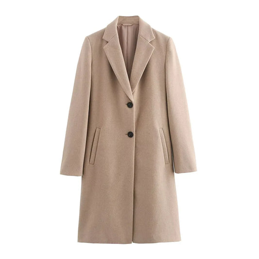 Women's Casual Button-Front Long Sleeve Lapel Coat