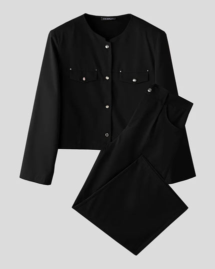 Incerun Men's 2-Piece Long Sleeve Jacket and Pants Set