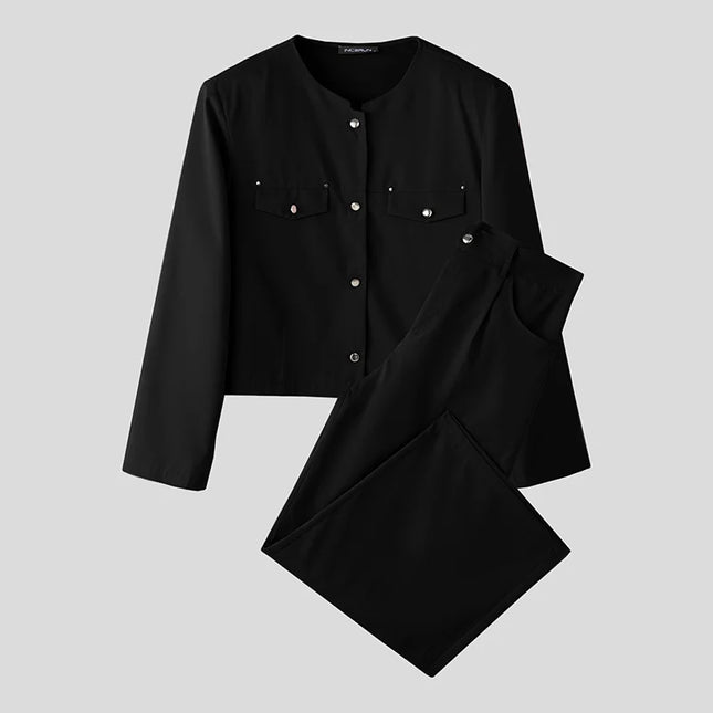 Incerun Men's 2-Piece Long Sleeve Jacket and Pants Set