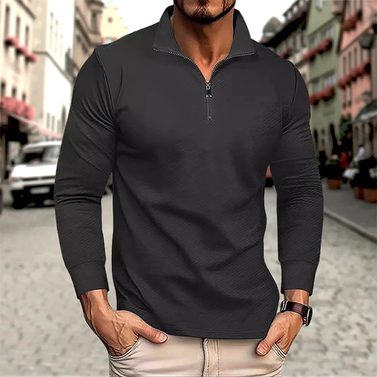 Men's Long Sleeve Zipper Polo Sweater