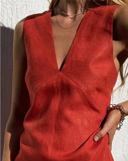 Linen Women's V-Neck Sleeveless Dress