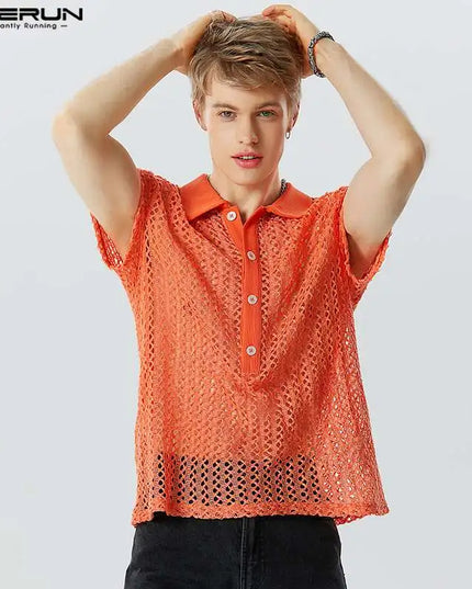 Increun Men's Mesh Transparent Short Sleeve Shirt