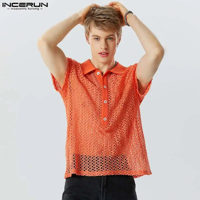Increun Men's Mesh Transparent Short Sleeve Shirt