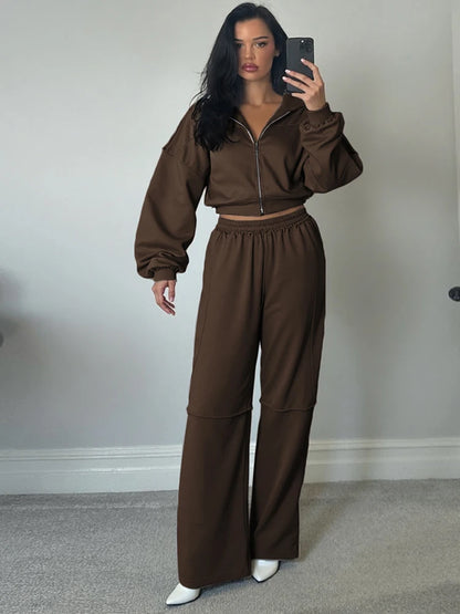 WeirdPuss Women's Zipper Hoodie and Drawstring Tracksuit Set - Stylish 2-Piece Activewear Outfit