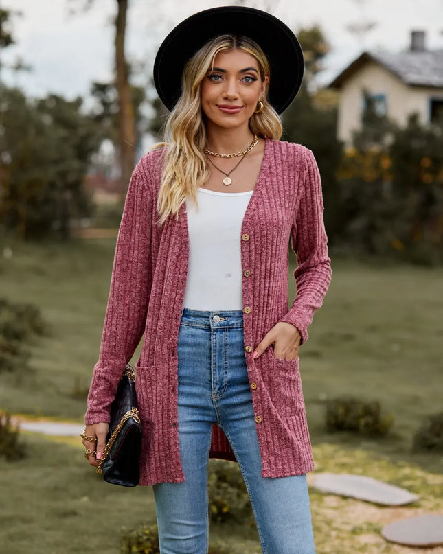 Women's Milled Pit Stripe Button-Front Long Sleeve Cardigan