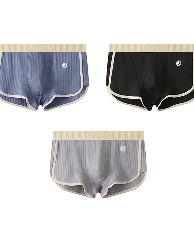 3-Pack Solid Striped Boxers for Men - 100% Cotton, Mesh Panels, High Elastic Waist