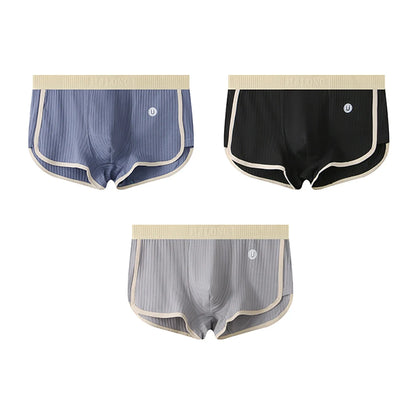3-Pack Solid Striped Boxers for Men - 100% Cotton, Mesh Panels, High Elastic Waist