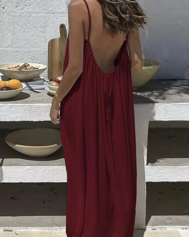 Women's Loose Fit Long Casual Dress with Strap Detailing