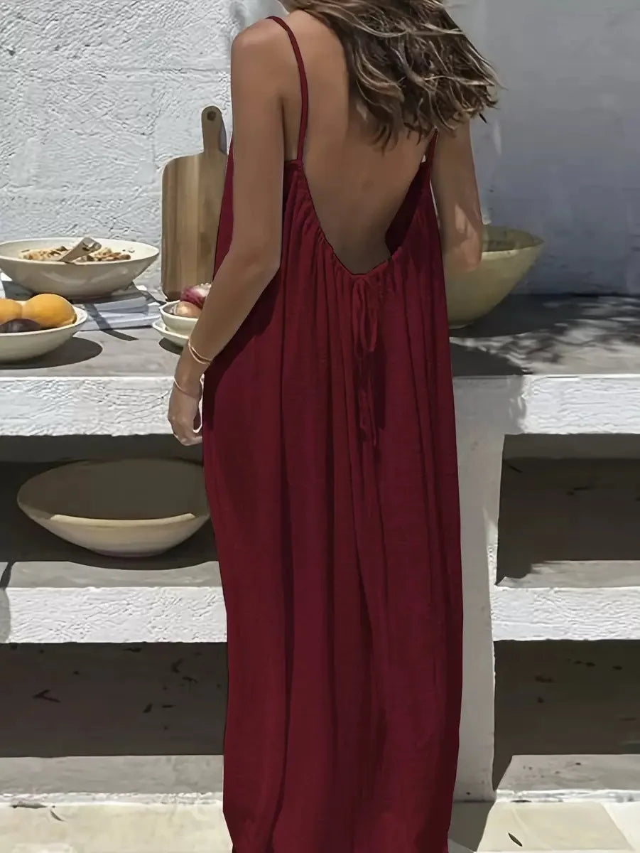 Women's Loose Fit Long Casual Dress with Strap Detailing