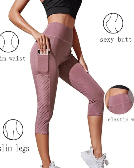 High-Waisted Hip-Lifting Slimming Yoga Crop Pants with Panel Pocket Design