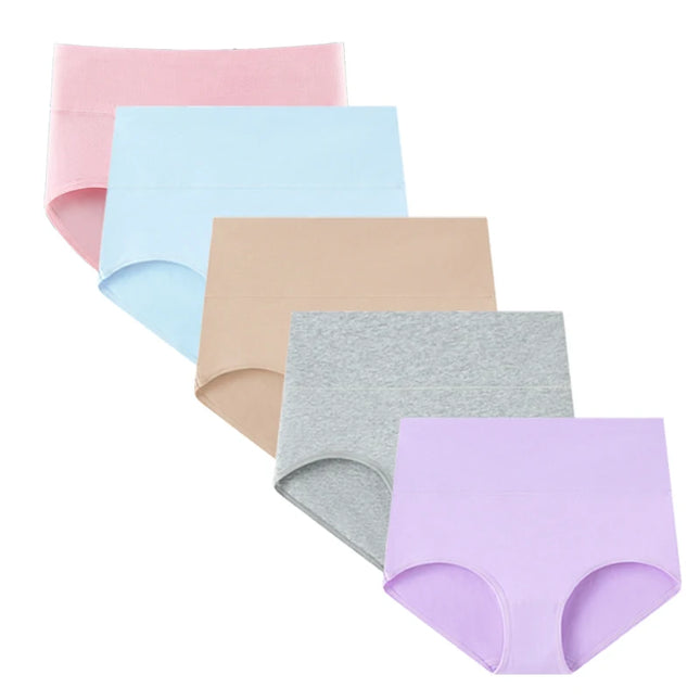 Set of 5 Women's High Waist Cotton Breathable Panties