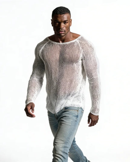 Men's Breathable Transparent Long Sleeve Sweater