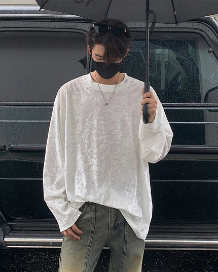 Men's Velvet Long Sleeve O-Neck Loose Fit Sweater