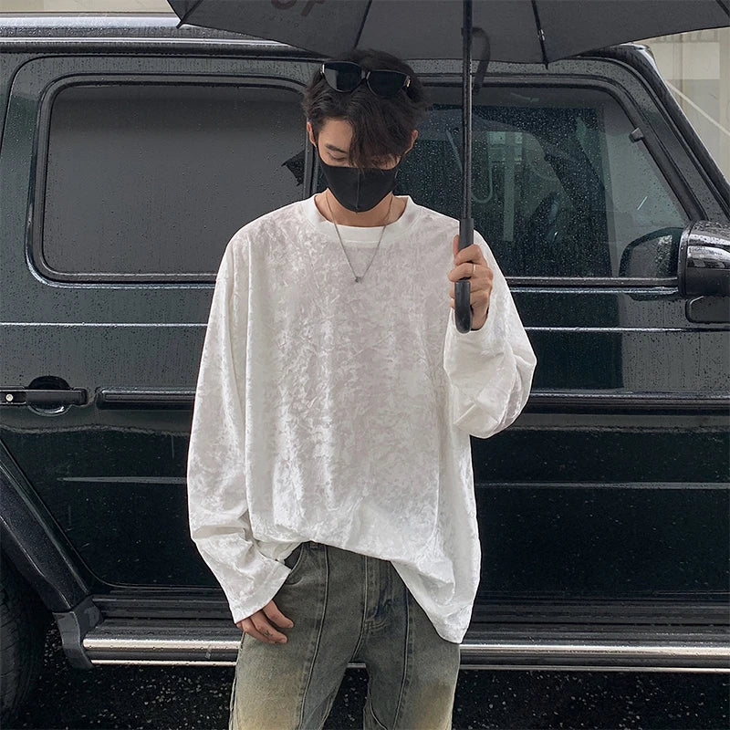 Men's Velvet Long Sleeve O-Neck Loose Fit Sweater